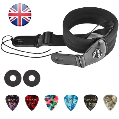 Imagen 2 del producto Correa de guitarra de piel de vaca Lekato duradera y portátil, acolchado de 2,5 ""de ancho, 41-51"", ajuste de longitud, bajo eléctrico