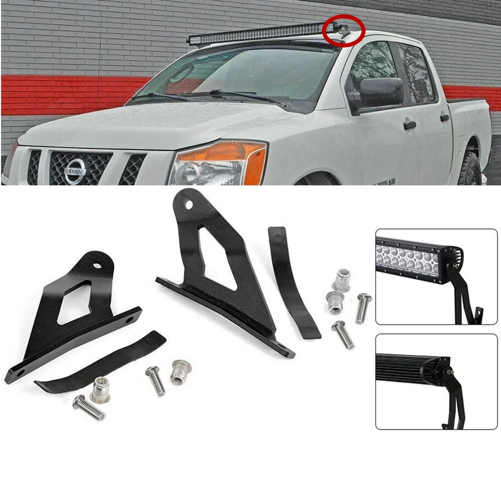 

Upper Windshield Roof Mounts Holder for Nissan Titan 4WD/2WD 2004-2014 50inch Straight Led Light Bar Mounting Brackets