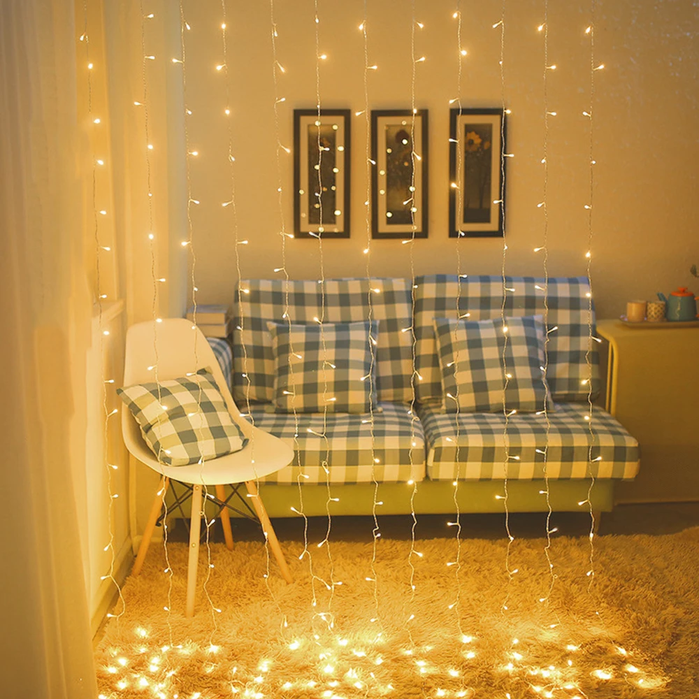 AC 220V LED Holiday Christmas Decorative Light LED Curtain Fairy String Light Fairy Garland for Wedding Outdoor Window Party