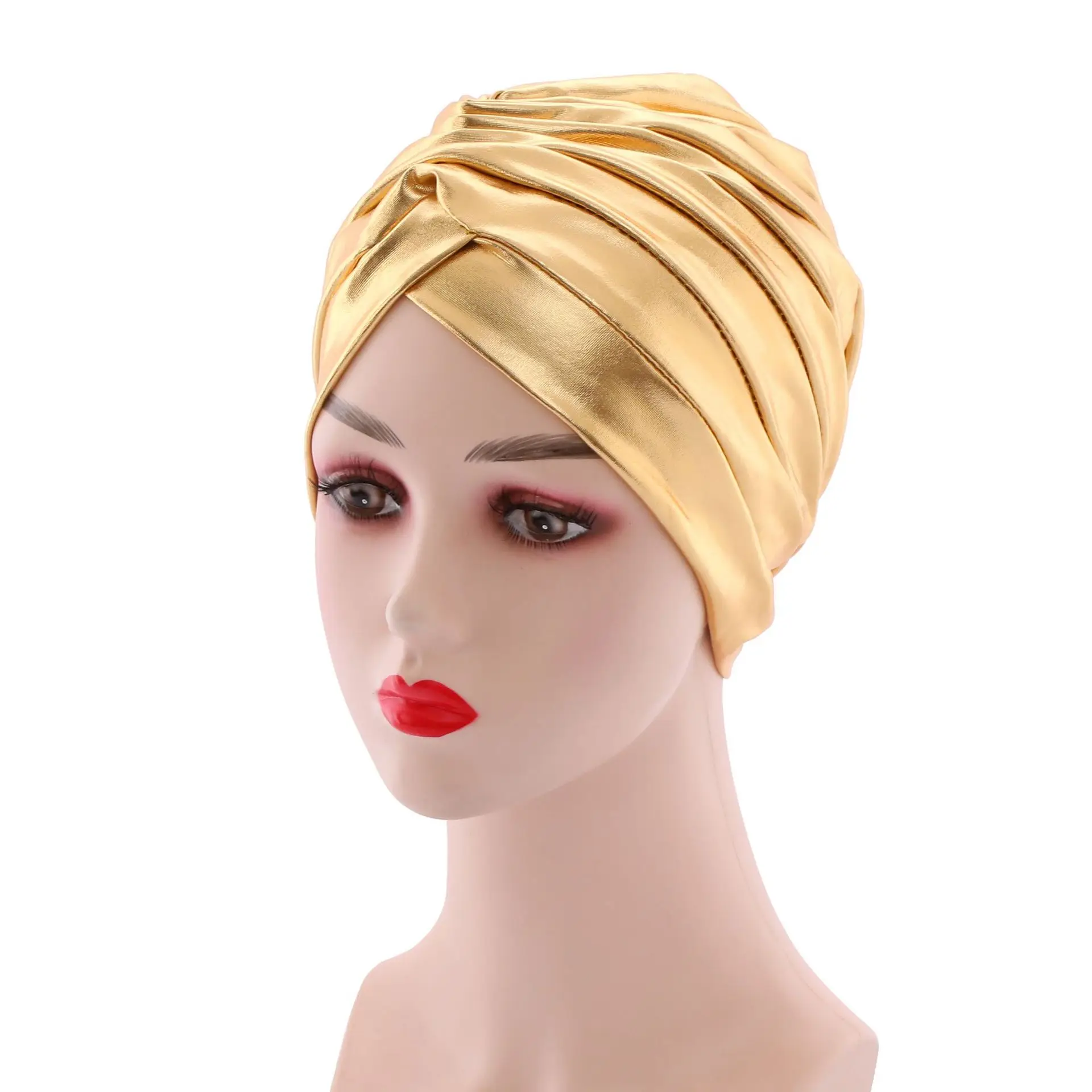 Тюрбан из блестящего волокна, мусульманская модель, однотонный цвет, Индия, африканская шляпа, женский аксессуар