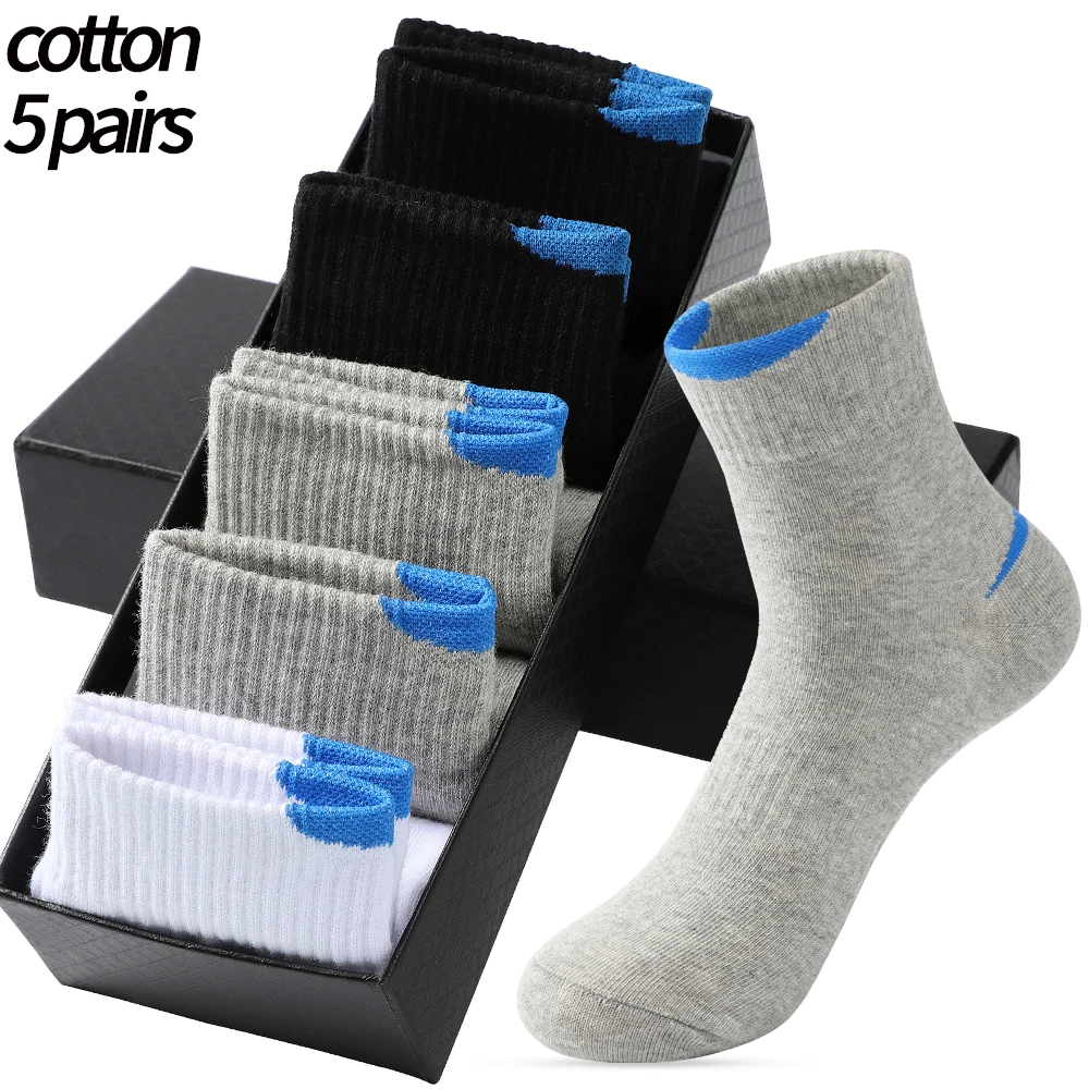 

5 Pairs/Lot Men's Casual Sports Socks Fashion Hot Sale Pure Cotton Men's Socks White Black Breathable Large Size Stockings 38-45