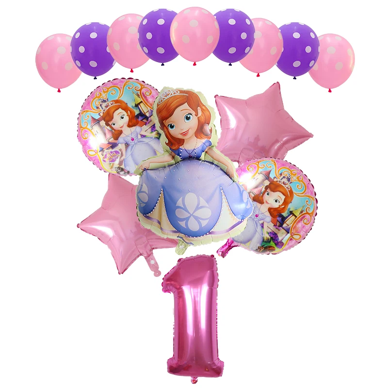 16pcs Princess Sofia Girl Birthday Themed Party Decor Foil Helium Balloons Latex Air Globos Kid Toys Baby Shower Inflatable Toys