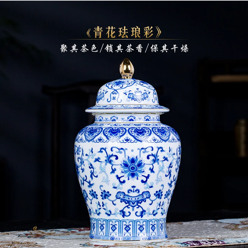 Imagem -04 - Jingdezhen Cerâmica Ware Esmalte Geral Tanque Pode Decoração Chá Jar Casa Sala de Estar Varanda Porcelana Artesanato