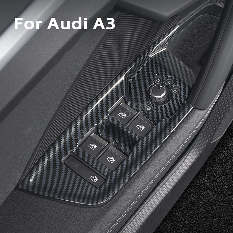 

For Audi A3 Window Glass Lifting Buttons Frame Carbon Fiber Color Fit Audi A3 8Y Glass lift Buttons Cover 2021 LHD Car Door Trim