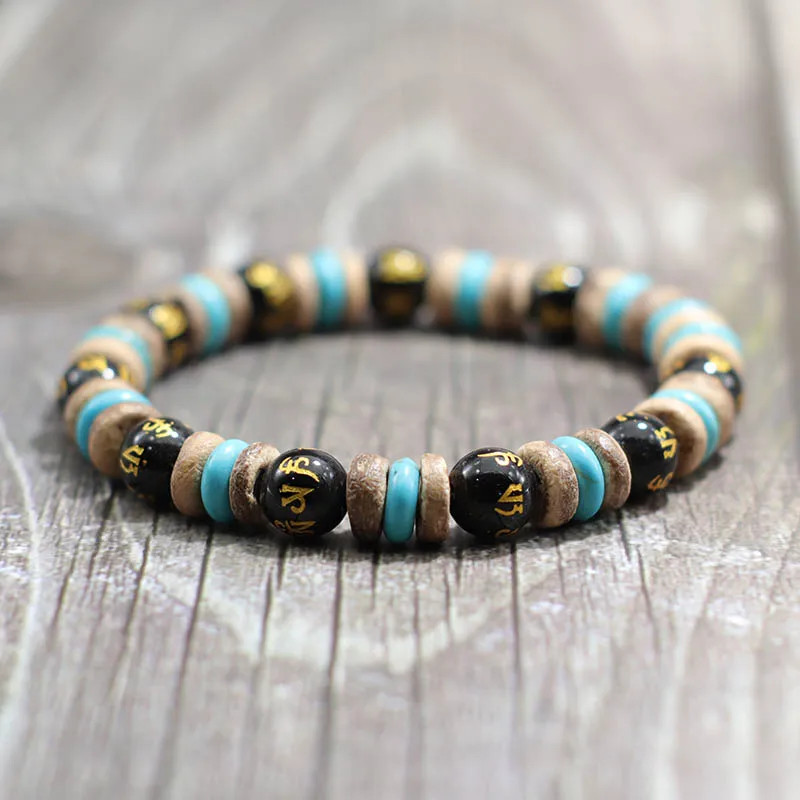 Natural Lava Tiger eye Bracelet Men Stone Vintage Wenge Wood Braslet Sanskrit Prayer Buddha Braclet Beaded Brazalete For Hombre