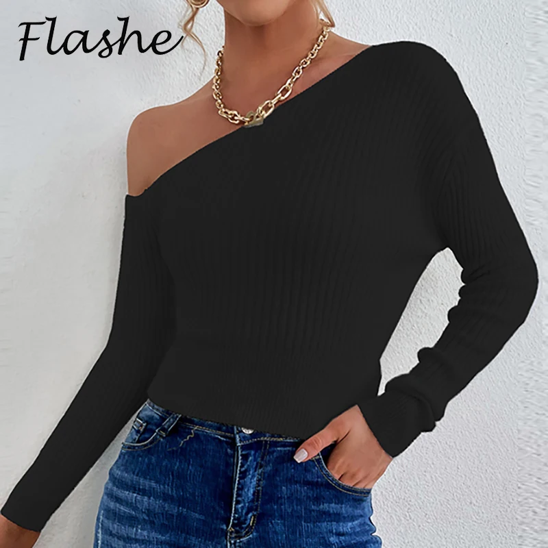 

Sexy Long Sleeve Woman Sweaters Knitted Pullover Women Spring Autumn Sweater Women Tops For Women Black White Jumper