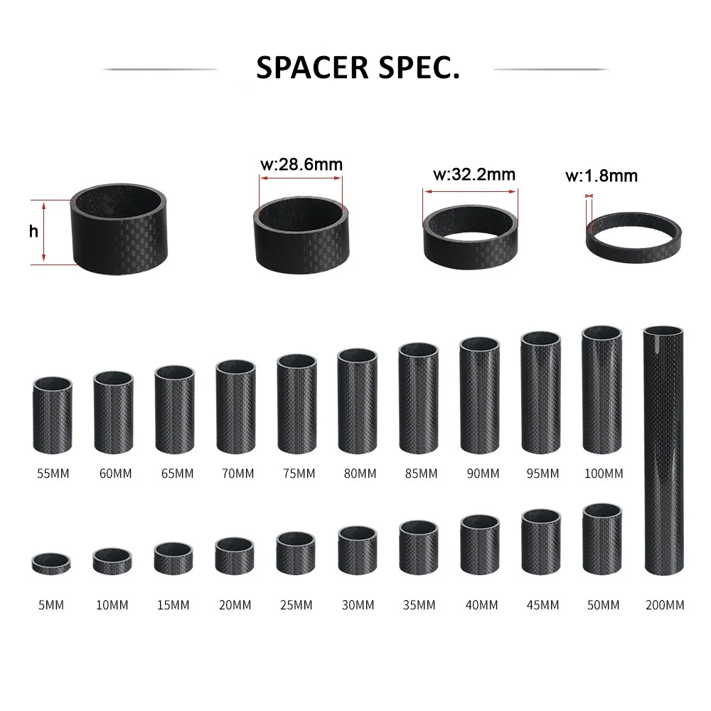 Winowsports 3K Glossy Matte Carbon Bike Stem Spacer 20mm 30mm 40mm 50mm 60mm 70mm 80mm 90mm 100mm 200MM fork tube 28.6mm