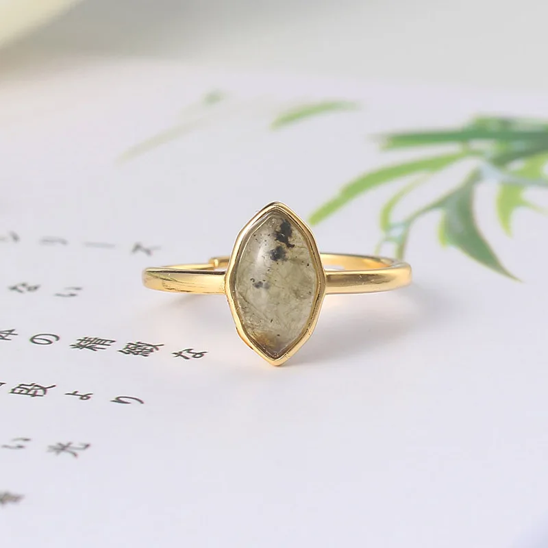 

LAMOON 925 Sterling Silver Ring For Women Natural African Labradorite Gemstone 14K Gold Plated Fine Jewelry Simple Style LMRI111