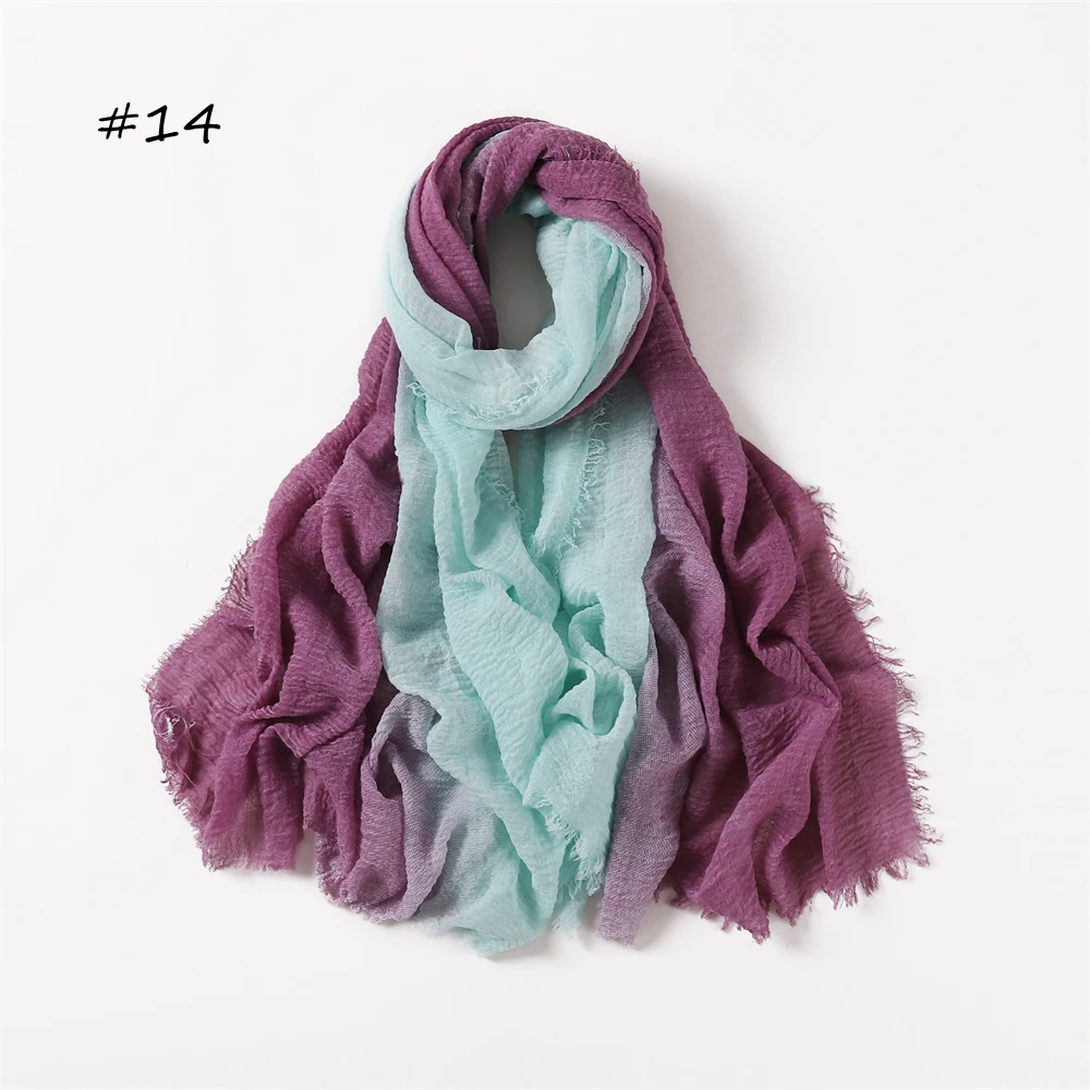 Hot Sale New Polyester Crinkled Two-tone Color Bubble Cotton Scarf Headband Beach Hijab Summer Muslim Wraps Shawls Wholesale