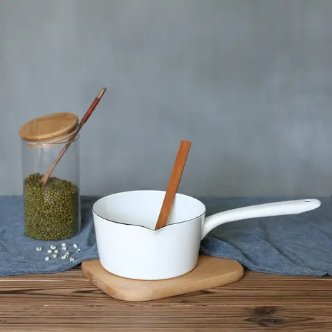 1.3L 일본식 흰색 도자기 우유 냄비 주방 요리 냄비 냄비 Stewpan 베이비 푸드 냄비 한 사람들을위한 긴 핸들