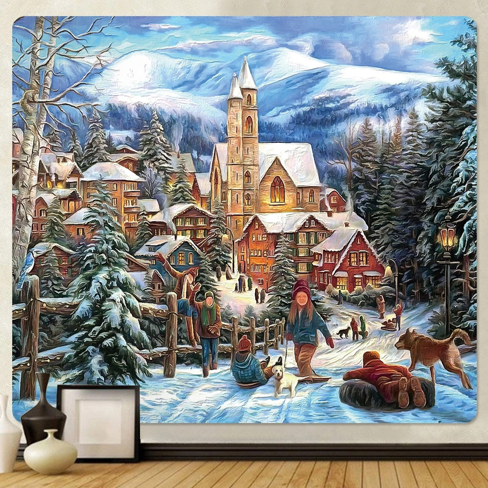 مشهد الثلج لعيد الميلاد ديكور المنزل نسيج الهبي البوهيمي الديكور مشهد مخدر الجدار الشنق ديكور جدار غرفة النوم