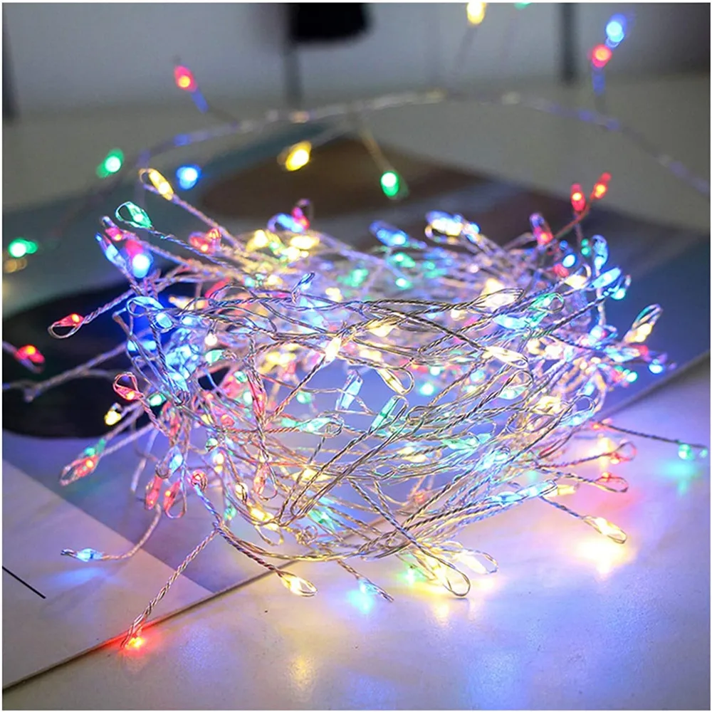 Battery Operated Copper Wire Garland Fairy Lights 100/200Leds Fairy Cluster Firecrackers String Light For Garden Christmas Decor