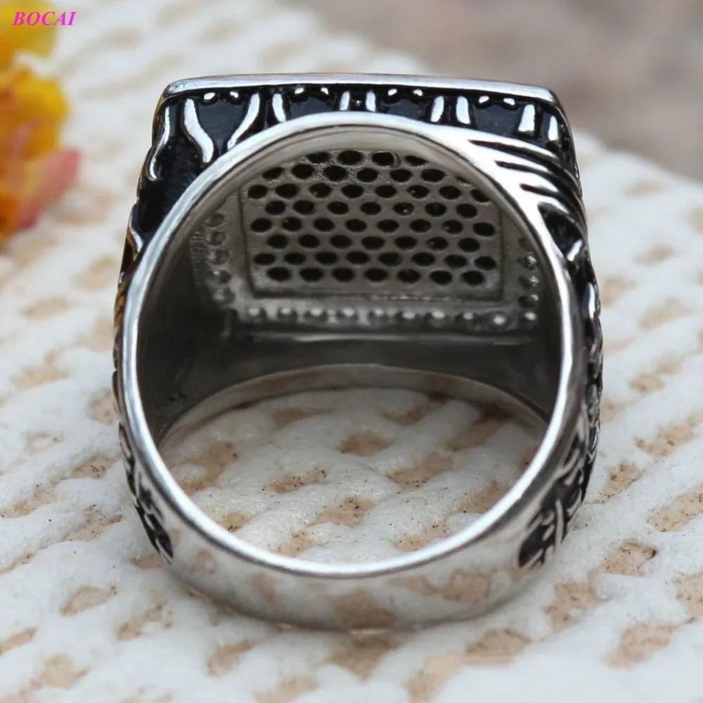 2021 Fashion Real S925 Silver Male Rings High-end Luxury Bright Black And White Diamond Thai Silver Men's Zircon Ring For Men