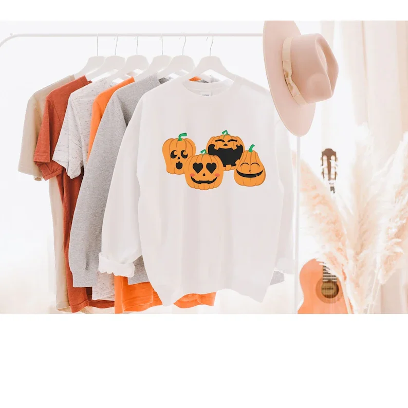 Expressive Pumpkins Halloween Sweatshirt  T-shirt Cute Pumpkin Sweater Fun Streetwear 100% cotton harajuku kawaii Drop shipping