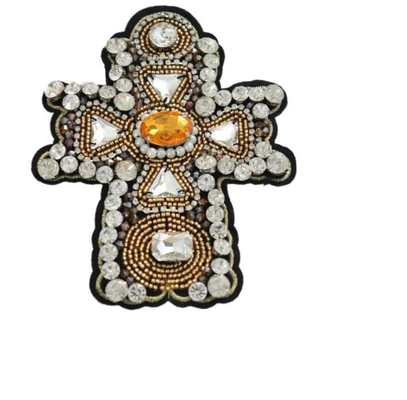 1 PCS Handmade beaded large cross cloth stickers DIY clothes decoration patch stickers clothing accessories