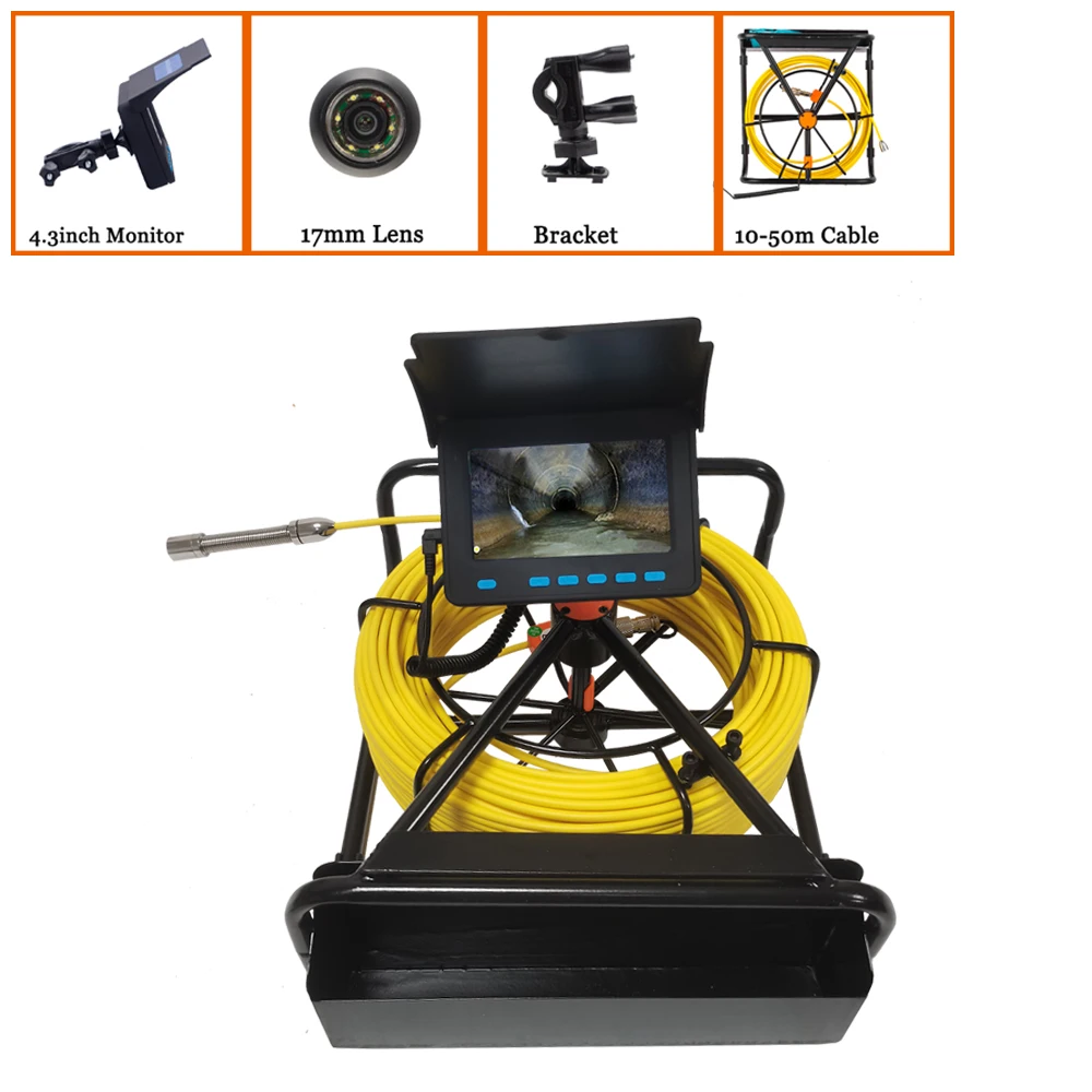 

4.3'' Color LCD Screen Industrial Drain Pipeline Inspection Endoscope System 16GB SD Card 17mm IP68 Waterproof Camera 10-50m