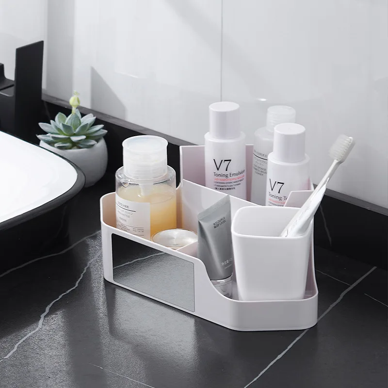 

Cosmetic Storage Box With Mirror Sundrie Toiletries Makeup Container And Organizer Office Household Bathroom Storage Accessories