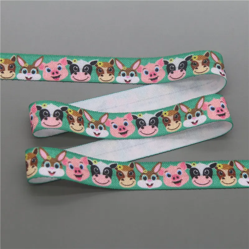 DHK 5/8\'\' 5yards animals fox sloth printed Fold Elastic FOE stretch ribbon hairbow headwear headband DIY OEM C1728