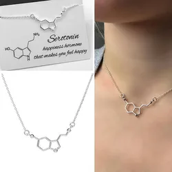 Stainless Steel Chain Serotonin Molecule Science Chemistry Molecule Necklace Couple Girlfriend Gift