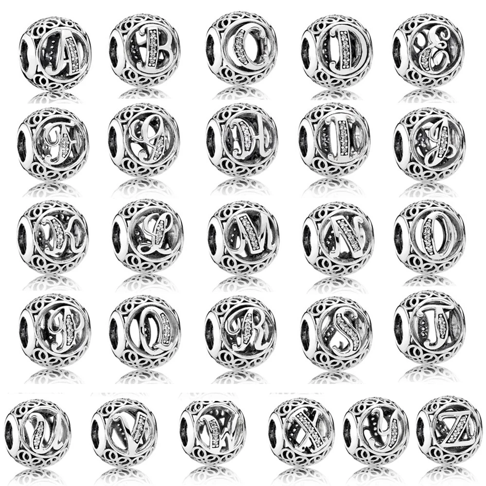 

26 Letter Beads for DIY Jewelry Making Crystal Vintage 925 Sterling Silver Gift Birthday Valentine's Day Jewelry Charm Beads