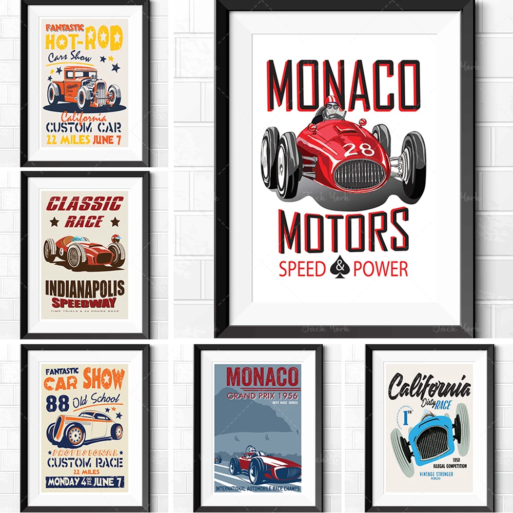 Superb Retro Style Motor Racing Monaco Grand Prix Vintage Cars Hot Rod Man Cave Poster Prints Great Gifts