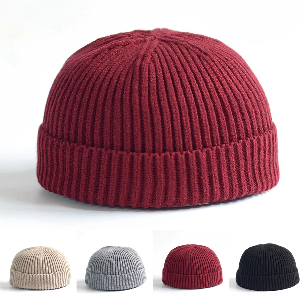 Winter Men Knitted Cuffed Short Melon Cap New Men Knitted Hat Beanie Skullcap Sailor Cap Cuff Brimless Retro Navy Style Hat