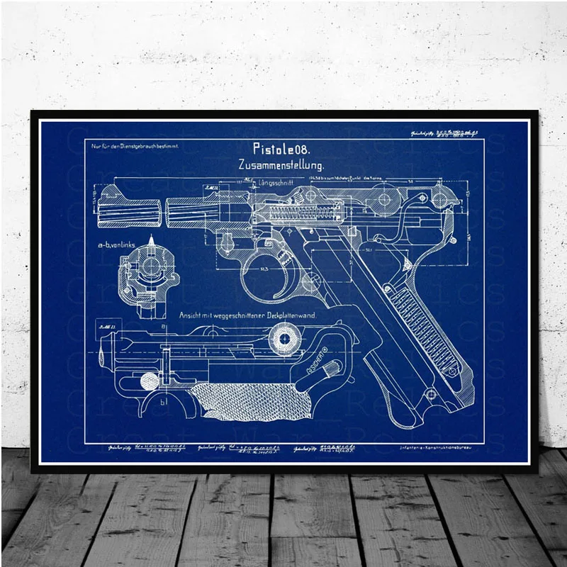 

Luger Pistol Patent Blueprint Gun Chart Modern Painting Art Painting Wall Pictures For Living Room Home Decor картины на стену