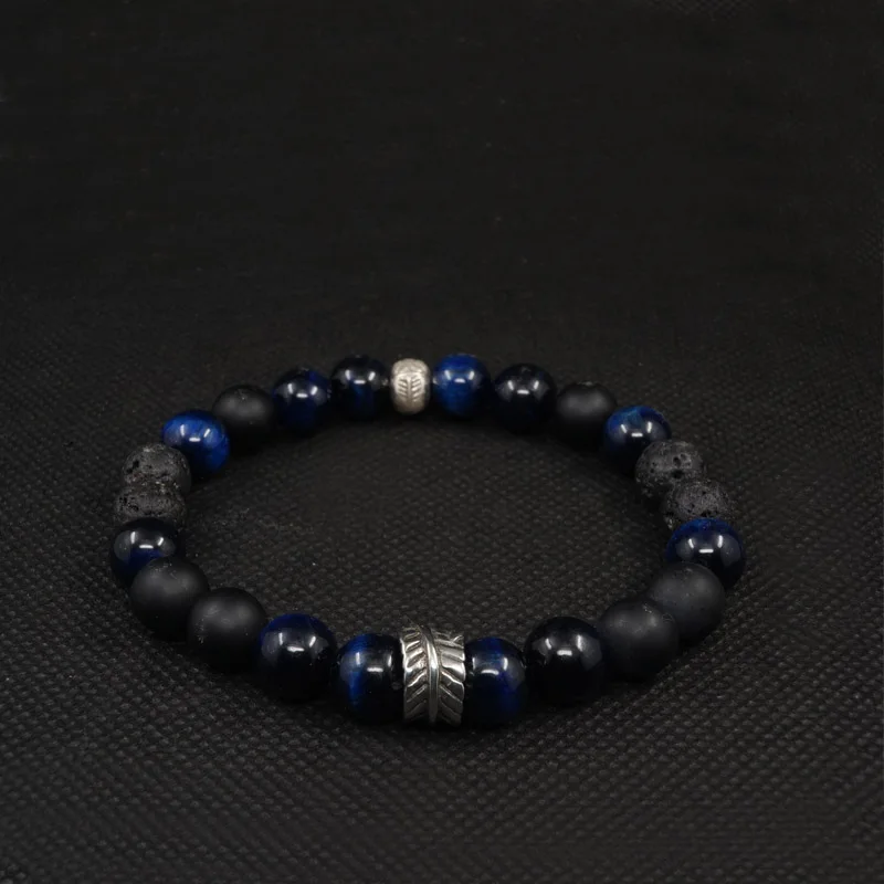 

Pohier Blue Tiger Eye Lava Natur Stone Matte Onyx Feather Beads Men's Wristband Bracelets For Man Woman Jewelri Gift