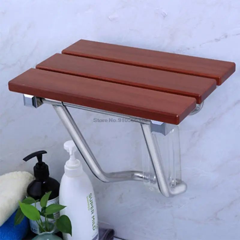 High-quality Solid Wood Shower Folding Seat Bath Shower Wall Chair Bathroom Stool Household Wall Mounted Shower Seat (38*33.8cm)