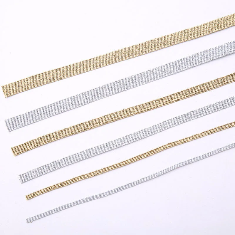 3mm 6mm 9mm 5yards Gillter Gold Silver Elastic Bands Spandex Rubber Band Waist Band Stretch Rope Elastic Ribbon Lace Trim