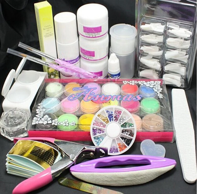 

Professional Nail Art Manicure Tools Acrylic Liquid Powder Glitter Art UV Gel Rhinestones Tips Brush Tool Nail Set Kit