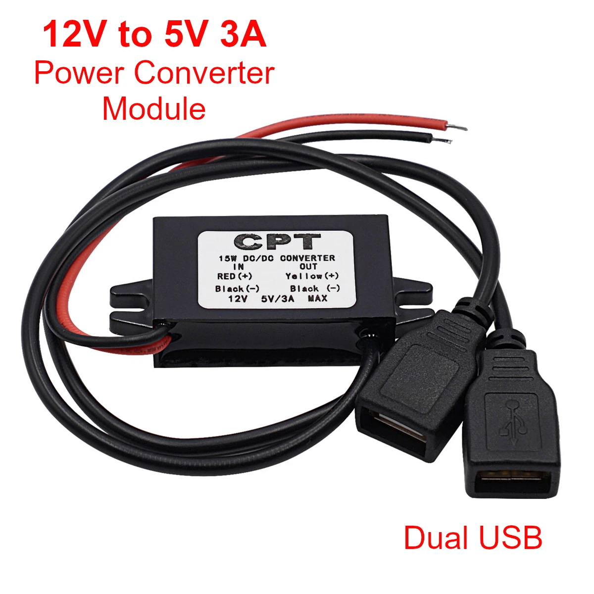 12V ~ 5V 3A 듀얼 USB 차량용 충전기 DC 벅 컨버터 모듈 전압 레귤레이터 15W 방수 스텝 다운 볼트 전원 출력 어댑터