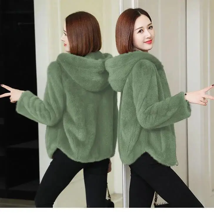 Winter Women Faux Fur Warm Hooded Coat  Zipper Plush Jackets Outerwear Woman Clothes Soft Furry Autumn Oversize