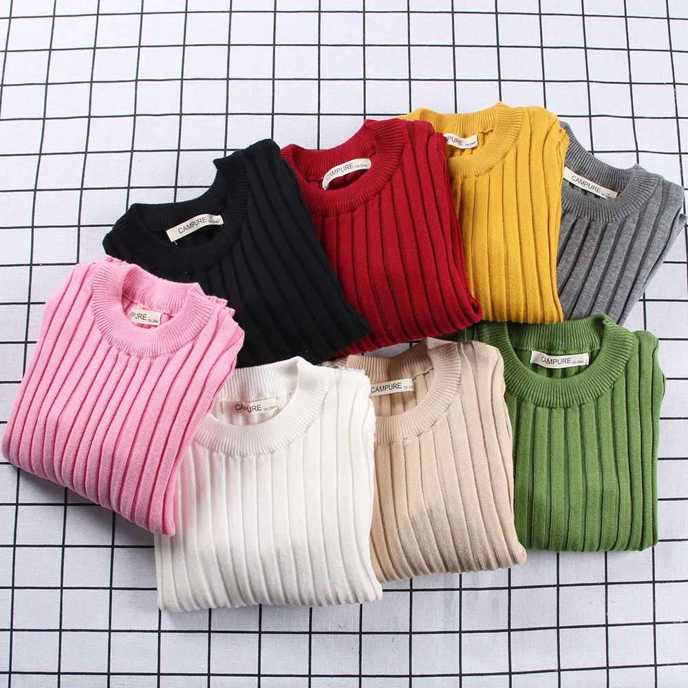 Autumn Spring Children\'s Knitted Round collar Candy Colors Children Spring Clothes Girls Sweater Knitted Pullovers Sweater