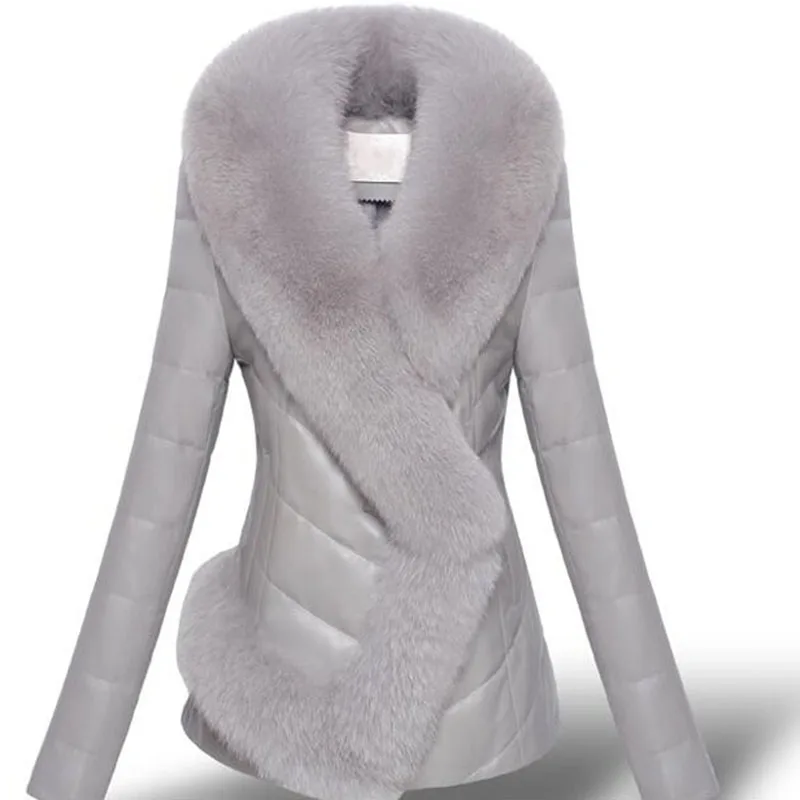 Chaqueta de cuero de alta calidad para mujer, abrigo corto de piel de zorro sintética, cuello delgado, grueso y cálido, abrigo de invierno, ropa de