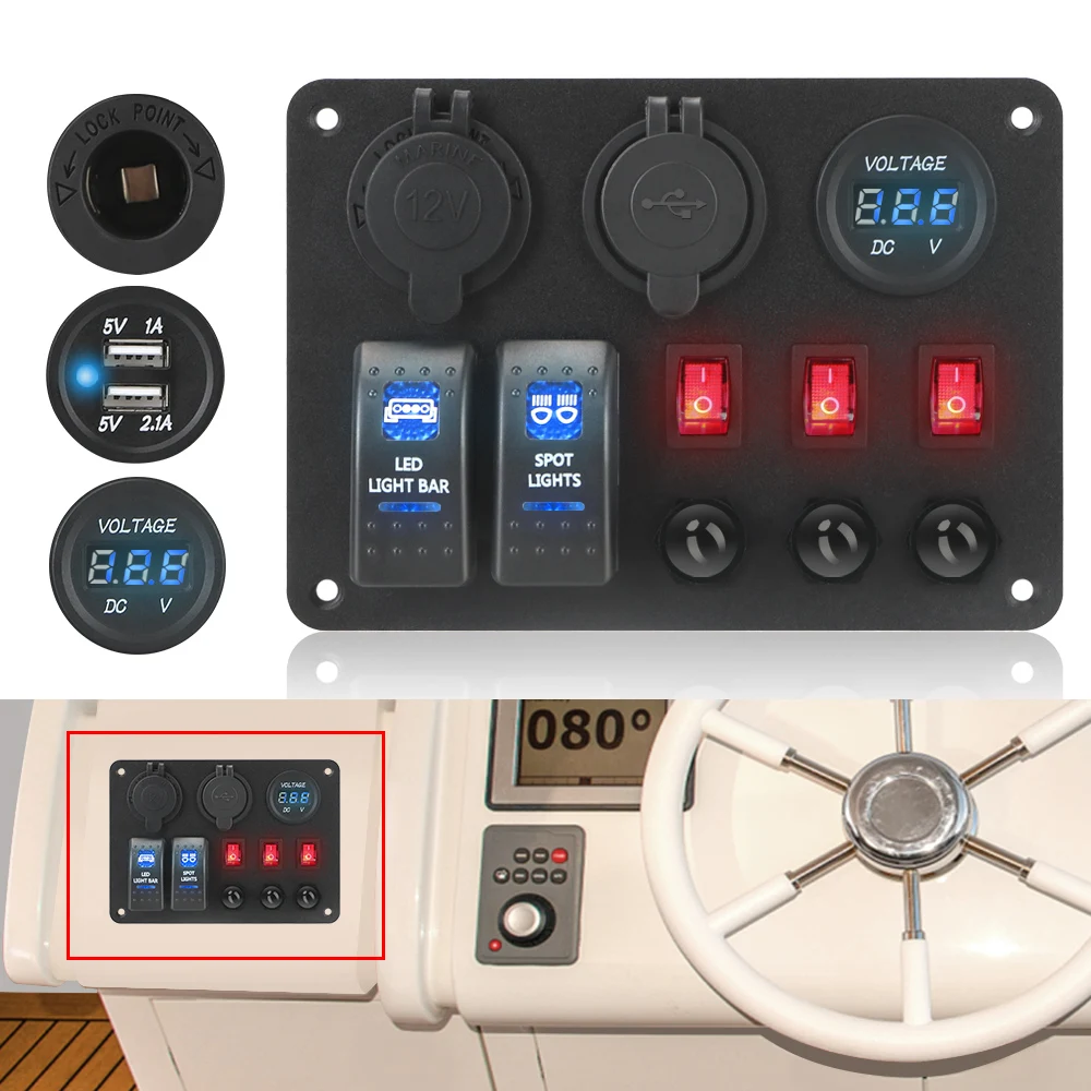 24V Truck Switch Panel Light Toggle Buttons 12V USB Charger Adapter Volt Test Camper Car Accessories for Marine Boat Caravan RV