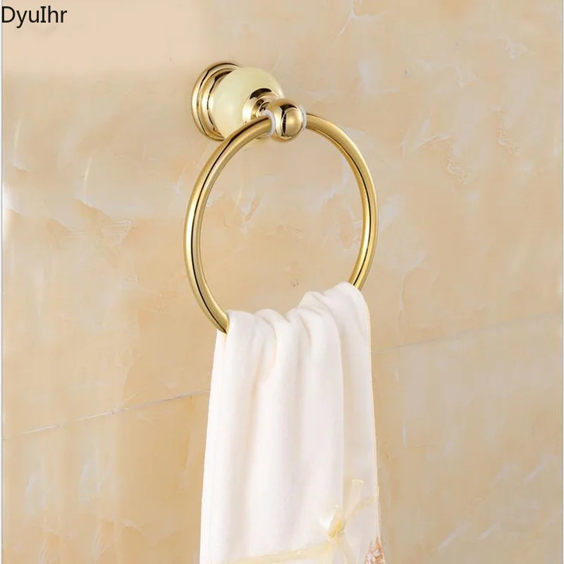 DyuIhr retro simple bathroom metal wall-mounted jade rack stainless steel round bathroom towel ring bathroom accessories