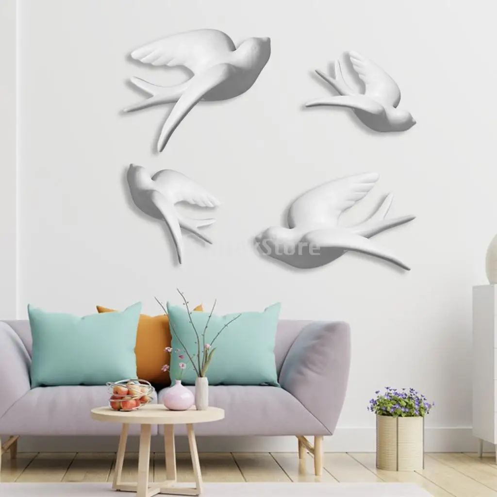 Ceramic Bird 3D Wall Decor Sculptures Flying Swallows Wall Decor Hanging Birds Sparrows Wall Sculptures Bedroom Livingroom