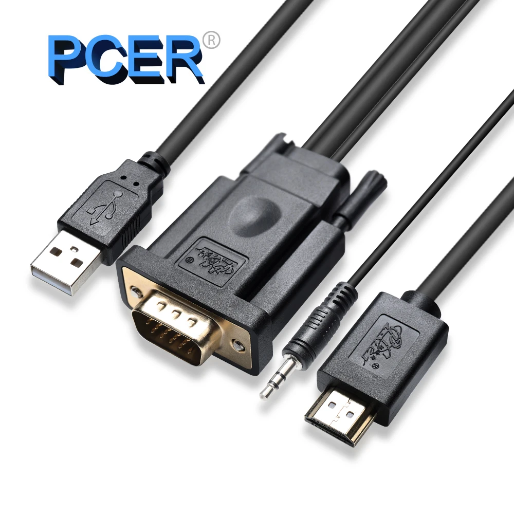 PCER cavo VGA a HDMI da maschio a maschio per Monitor PC proiettore HDTV cavo HDMI VGA cavo audio USB extra