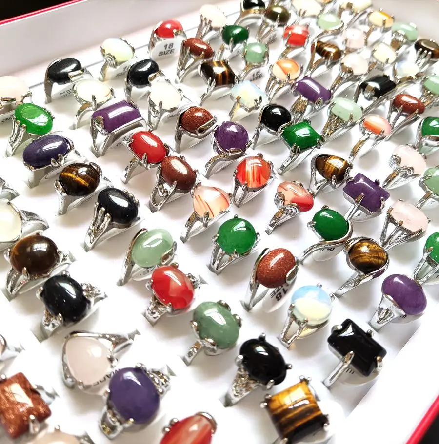 12pcs/lot المرأة سحر الدائري الفضة مطلي الملونة الحجر الطبيعي خواتم خمر هدايا مجوهرات الزفاف #2