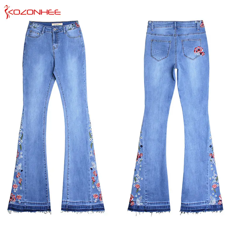 Embroidery Stretching Flare Jeans Women Stretching Bell-Bottoms Jeans For Girls Trousers for women Jeans Large Size A#k97