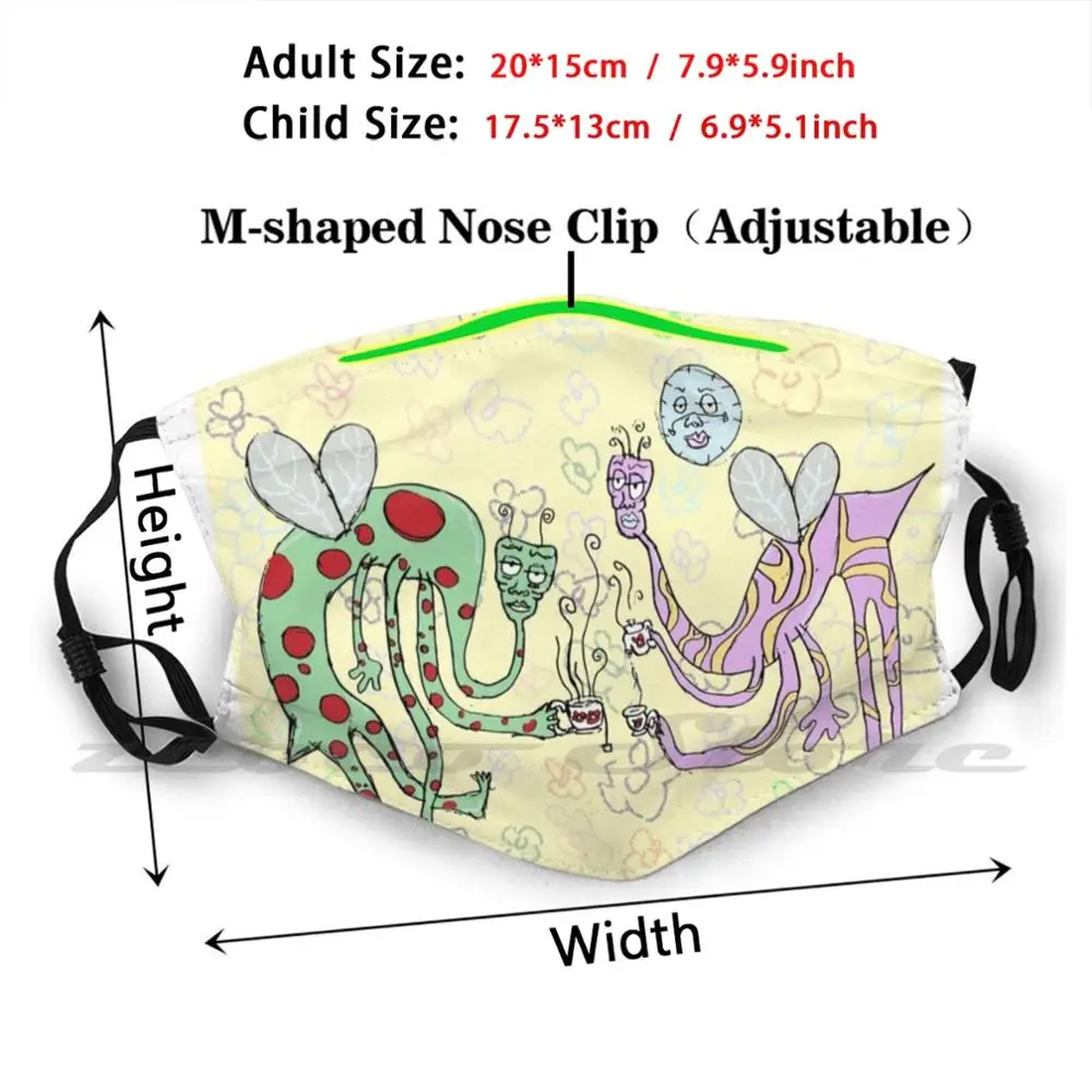 Masque anti-moustiques en tissu, filtre imprimé réutilisable, lavable, temps de thé, bizarre, fleurs Trippy Lsd