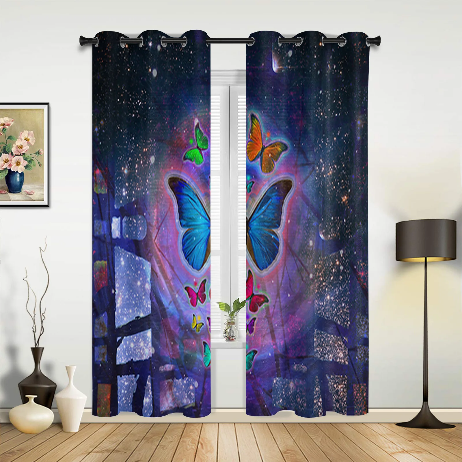 Butterfly Starry Dream Large Curtains For Living Room Window Curtain Bedroom Kitchen Balcony Gazebo Curtain Room Divider