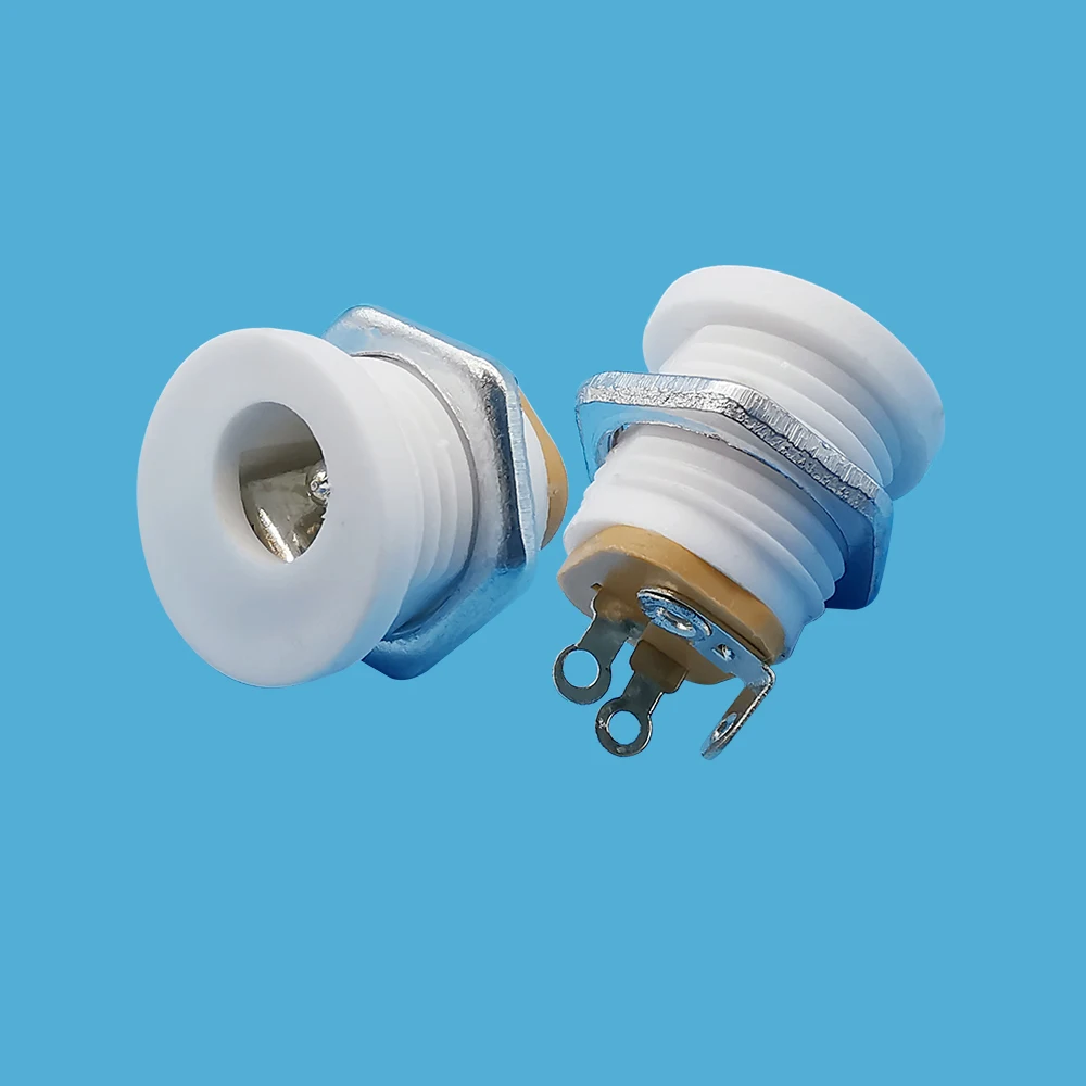 5 Pcs White DC-022 5.5x2.1mm Mounting Plug Socket DC Power Female Jack Round Hole Panel DC Charging Connectors with Nut