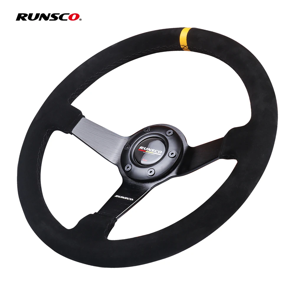 

350mm/14Inch Car Steering Wheel Suede/Real Leather Drift Racing Game Simulator Steering Wheel Universal