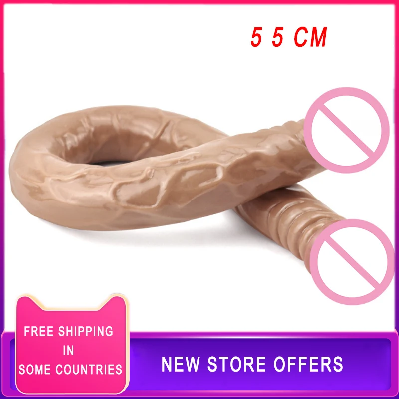 

55cm U Shape Double Dildo Flexible Soft Jelly Vagina & Anal Women Gay Lesbian Double Ended Dong Penis Artificial Penis Sex Toys