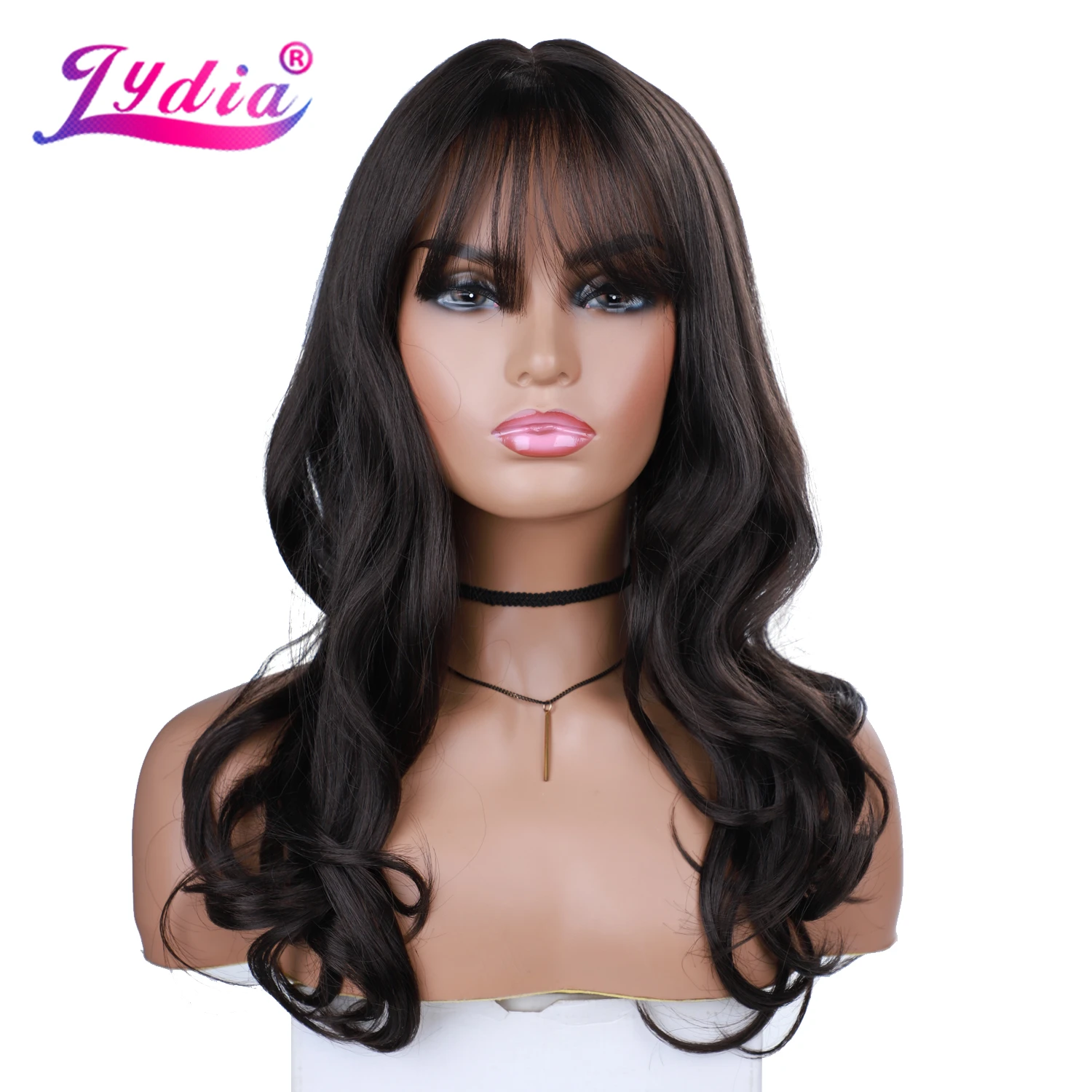 Lydia Mixed Long Synthetic Hair Straight Free-Side Bang African American Women Tail Curly Wavy 18Inch Kanekalon Daily Wig Blonde