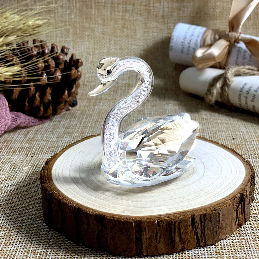 6 Colors Swan Crystal Glass Figurine Collection Diamond Swan Animal Paperweight Table Ornament Decor Kids Birthday Gifts