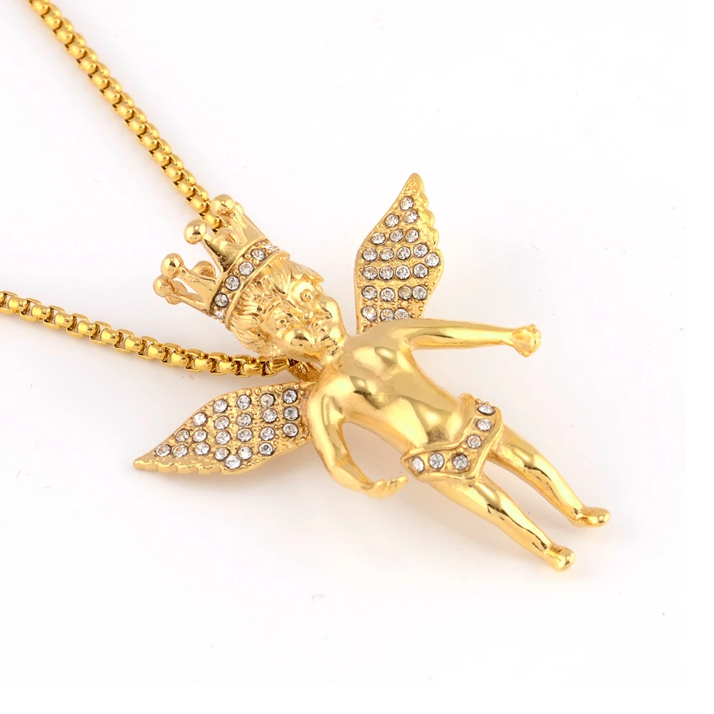 SDA Gold Color Charm Angel Pendant Men Chain Jewelry HipHop Rapper Rock Style Facotry Wholesale