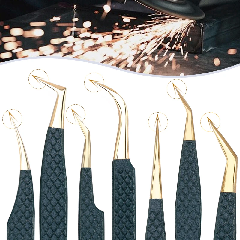 Blue-gold Makeup Professional Eyelash Tweezers 3D Stainless Steel Non-Magnetic Excellent Closure Precision Tweezers Makeup Tools